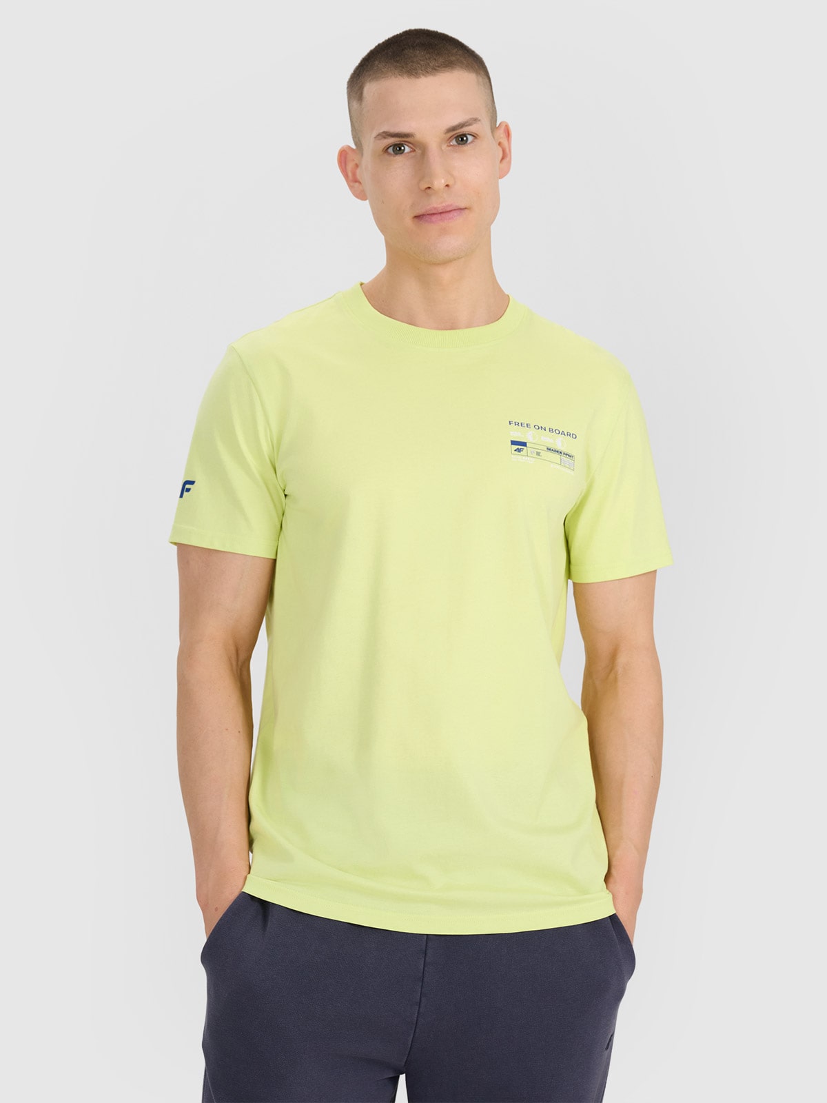 4F T-shirt regular z nadrukiem męski - zielony L