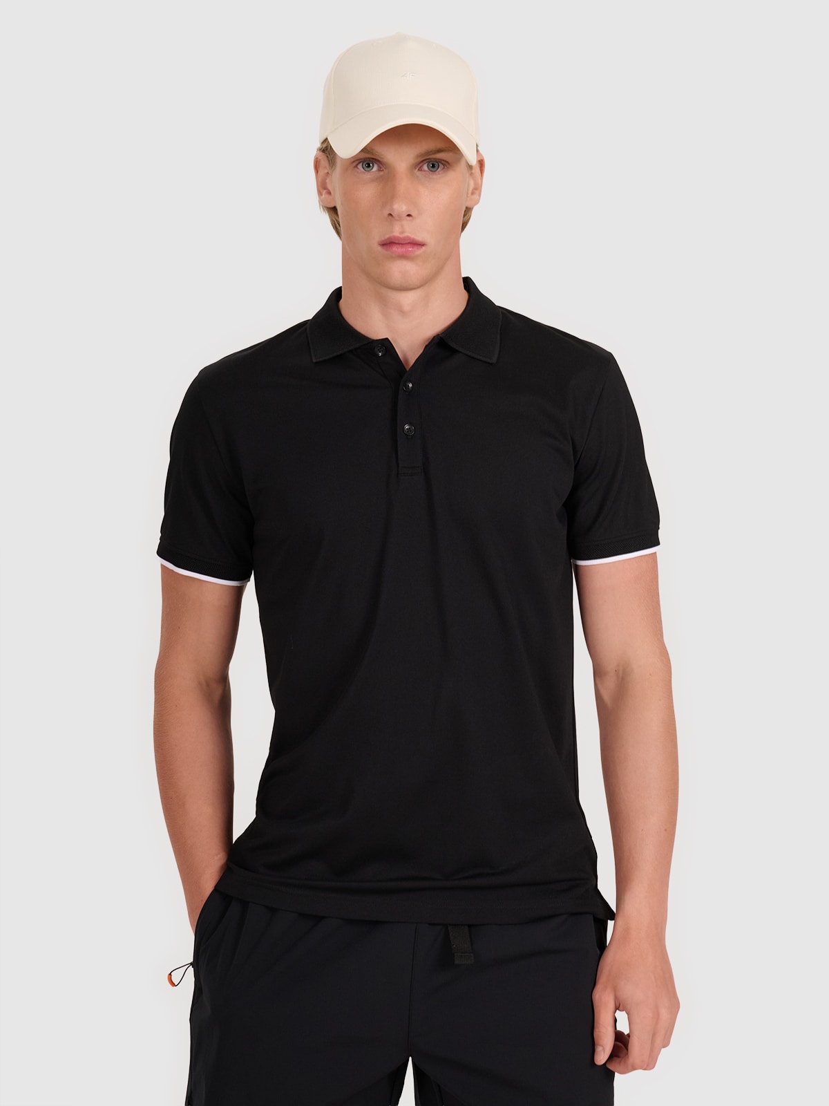 4F Koszulka polo regular męska - czarna L