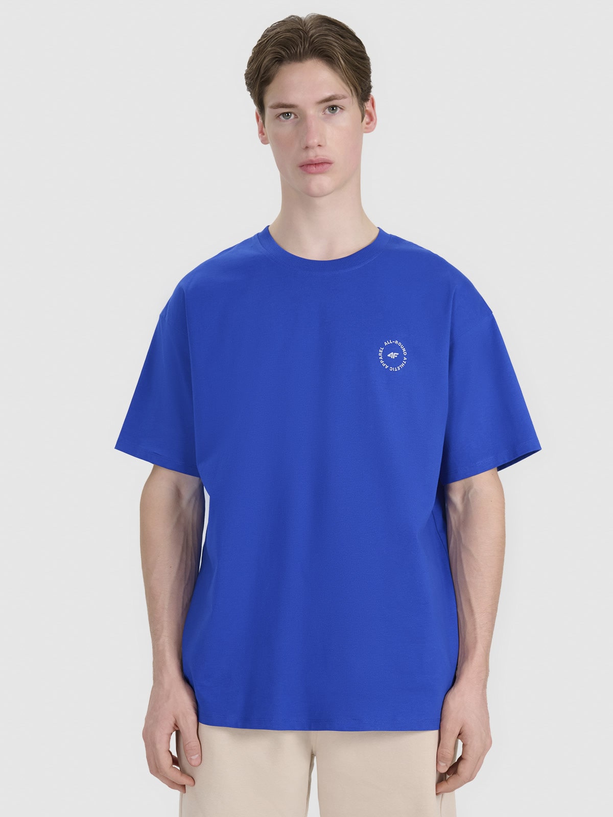 4F T-shirt oversize z nadrukiem męski - niebieski M