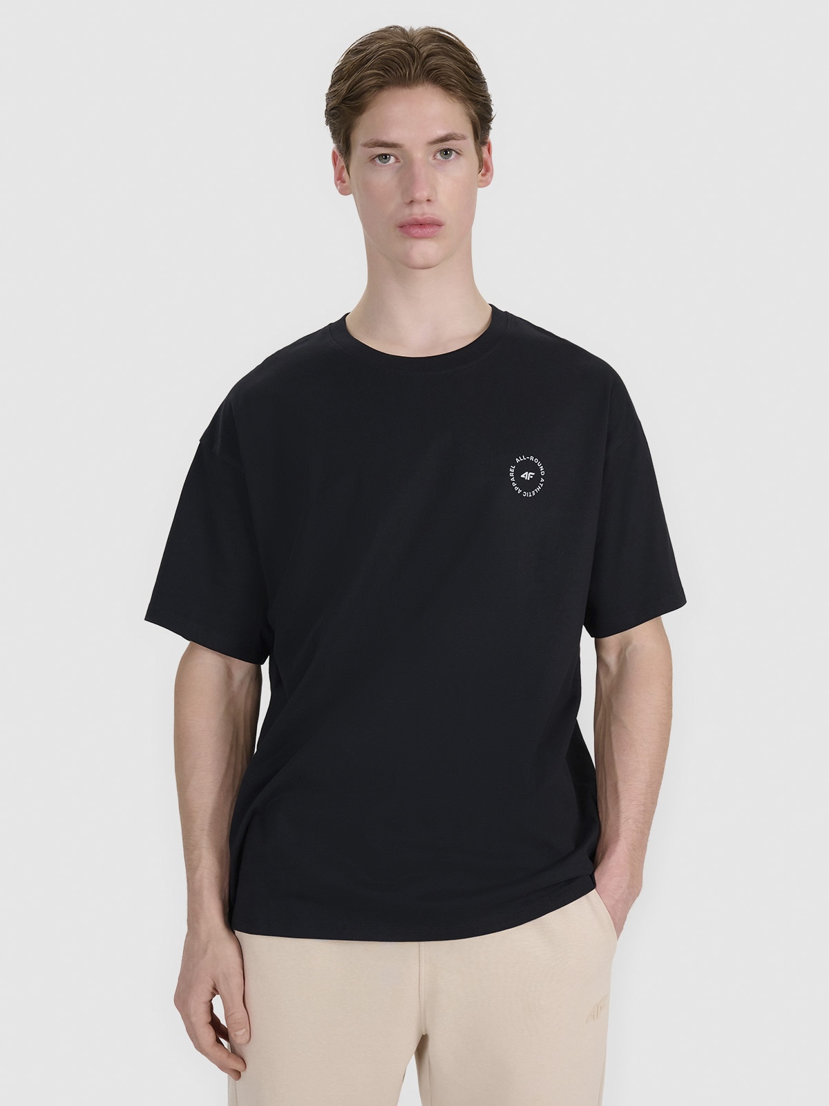 4F T-shirt oversize z nadrukiem męski - czarny L