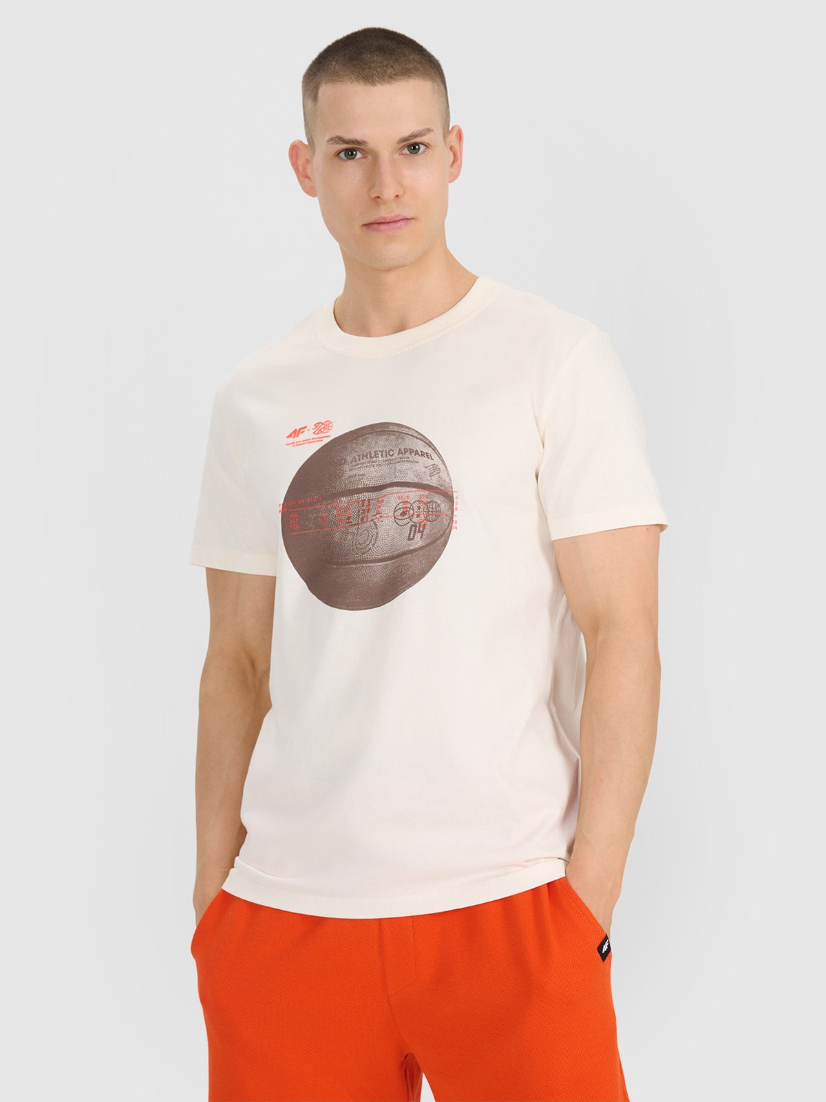 4F T-shirt regular z nadrukiem męski - biały L