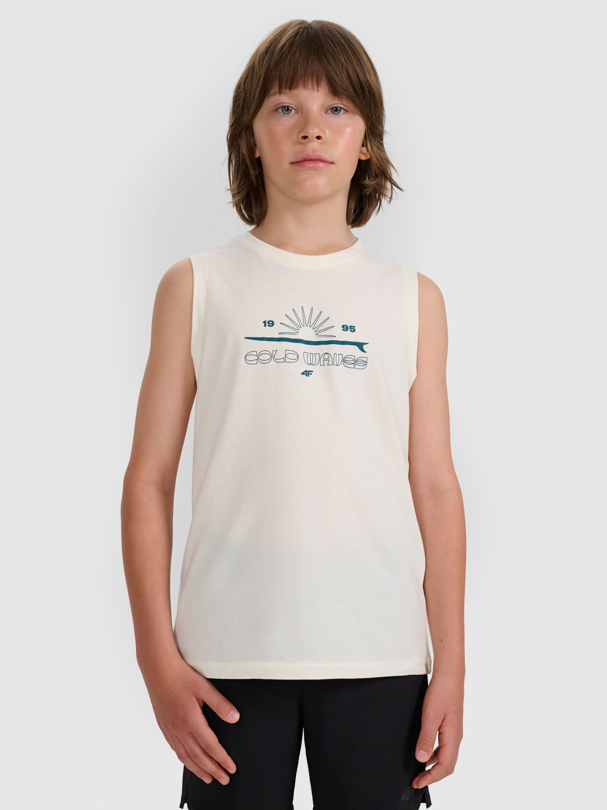 4F Tank top regular z nadrukiem chłopięcy - biały 122 (6-7 lat)