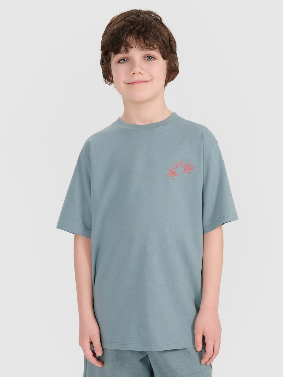 4F T-shirt oversize z nadrukiem chłopięcy - turkusowy 122 (6-7 lat)