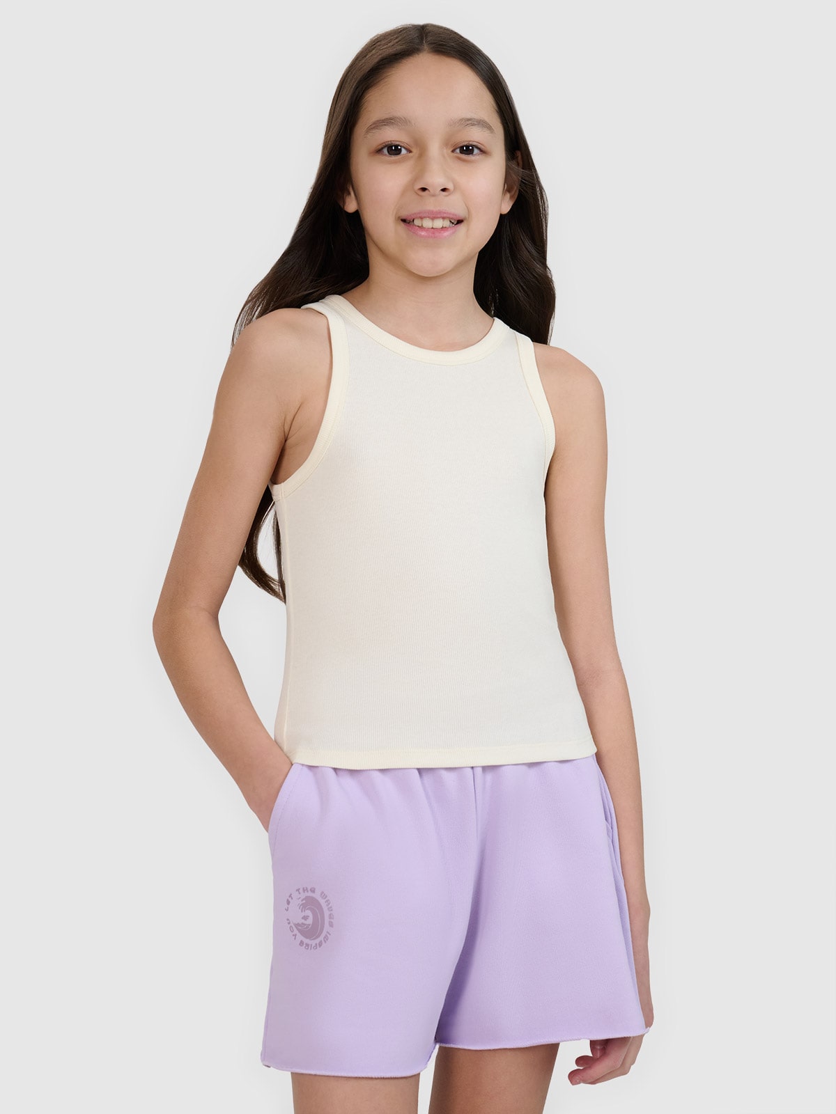 4F Crop top slim z prążkowanej dzianiny dziewczęcy - biały 122 (6-7 lat)