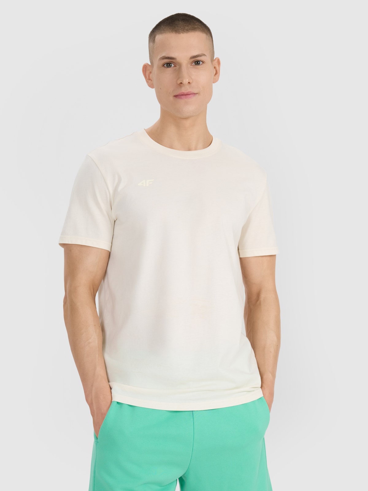 4F T-shirt regular z nadrukiem męski - biały 3XL