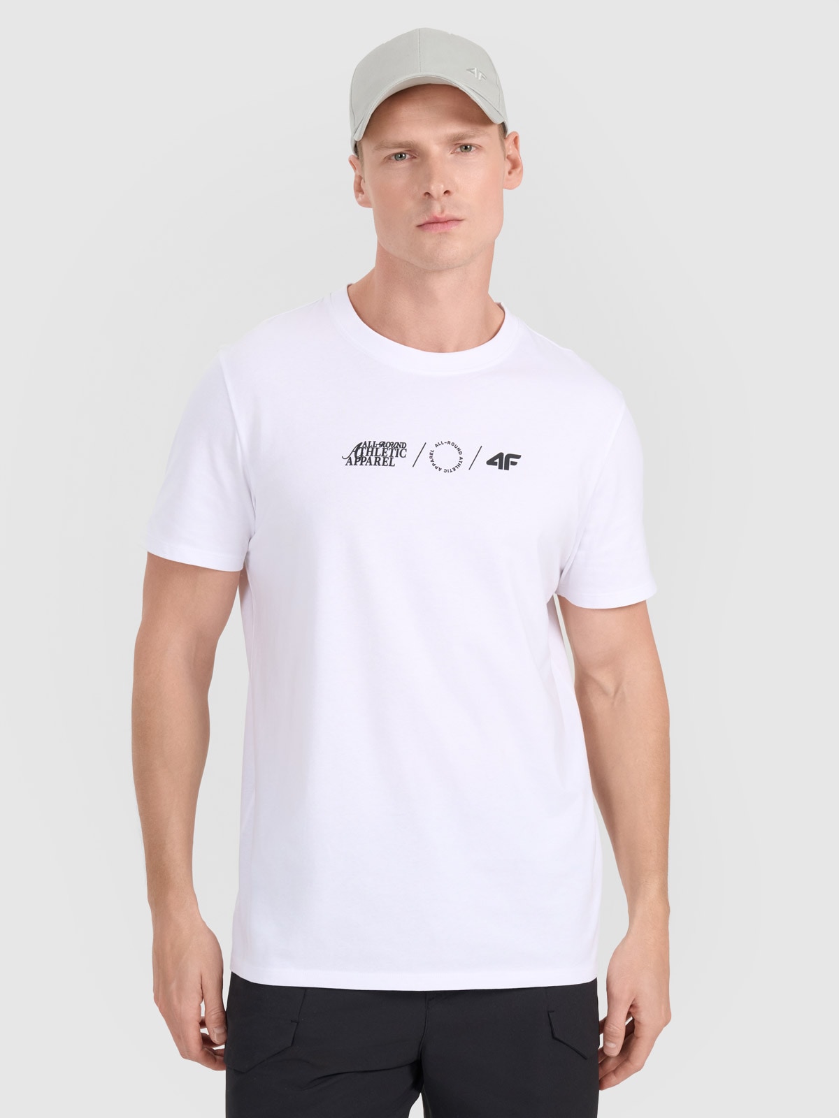 4F T-shirt regular z nadrukiem męski - biały L