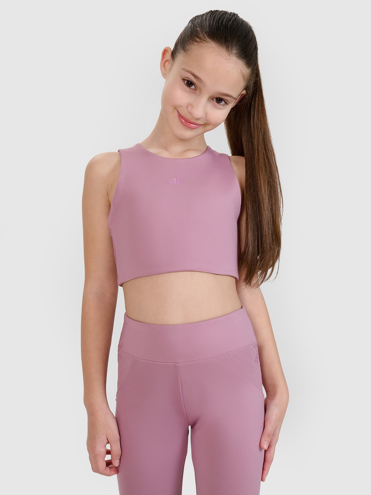 4F Crop top sportowy szybkoschnący dziewczęcy 4F JUNIOR x Anna Lewandowska - różowy 146/152 (10-12 lat)