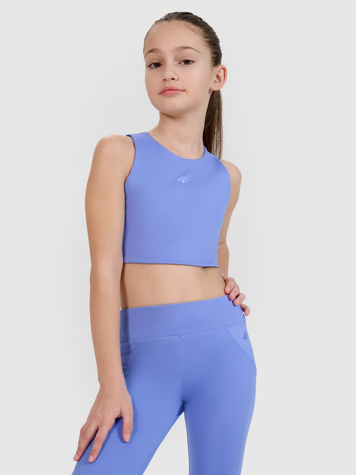 4F Crop top sportowy szybkoschnący dziewczęcy 4F JUNIOR x Anna Lewandowska - niebieski 158/164 (12-14 lat)