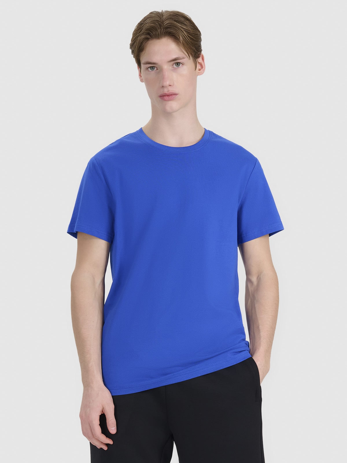 4F T-shirt regular z nadrukiem męski - niebieski L