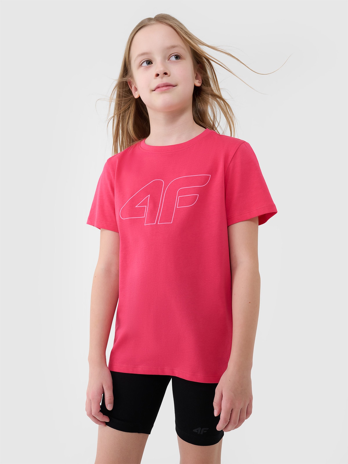 4F T-shirt regular z nadrukiem dziewczęcy - różowy 140 (9-10 lat)