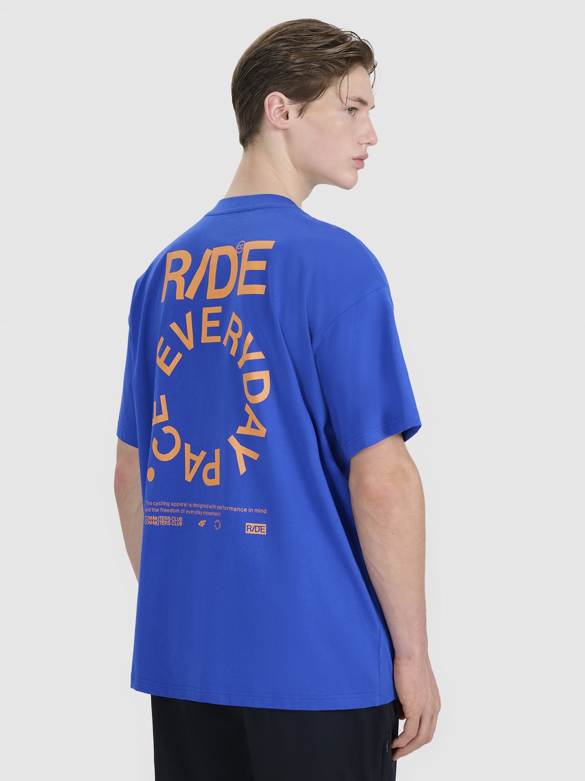 4F T-shirt oversize z nadrukiem męski - niebieski L