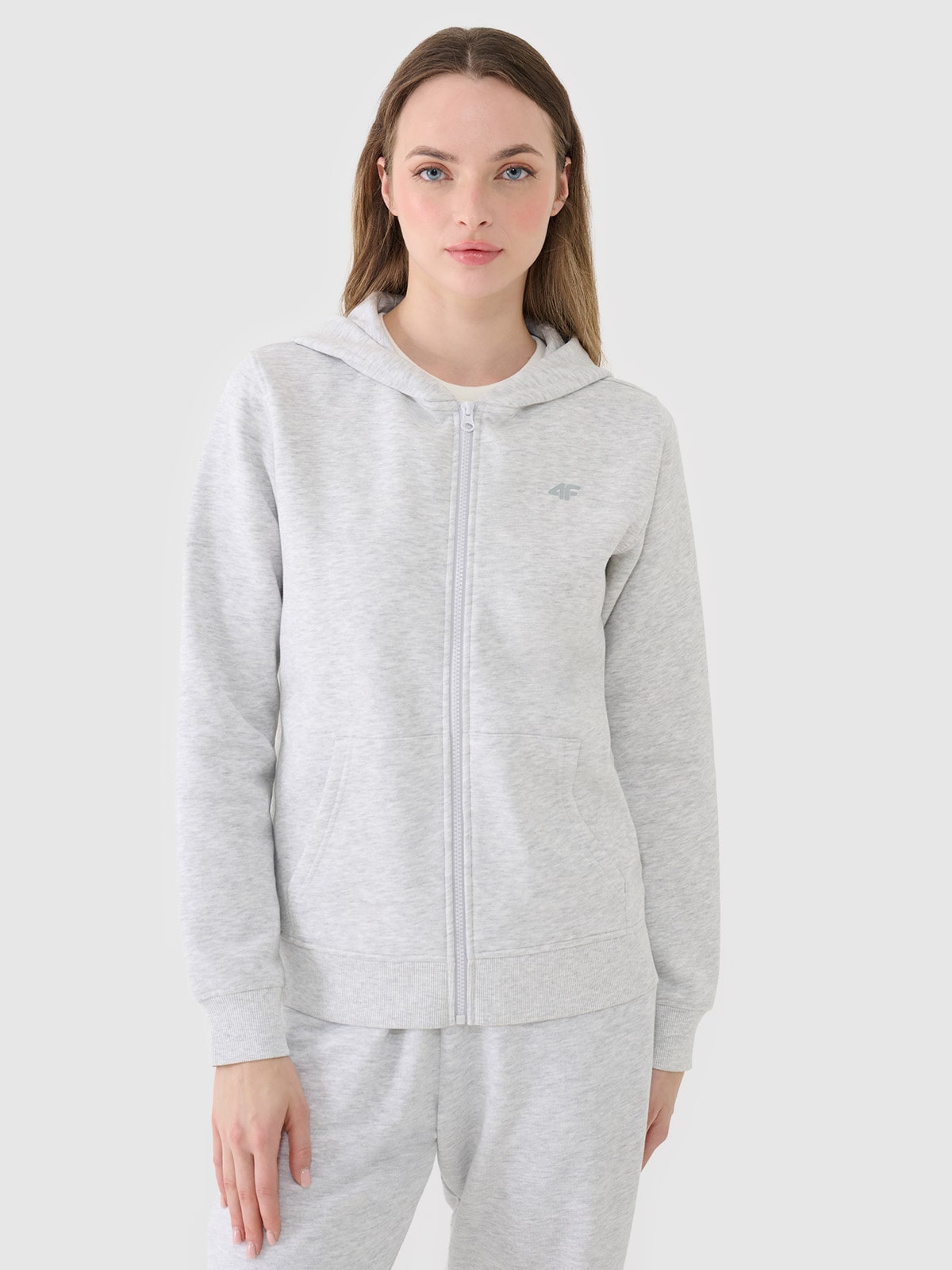 4F Bluza dresowa rozpinana z kapturem damska - szara S