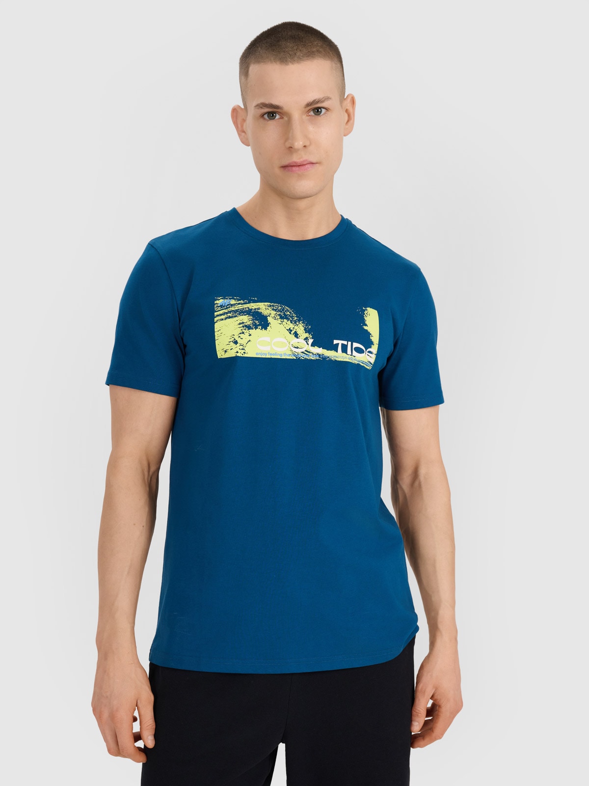 4F T-shirt regular z nadrukiem męski - turkusowy L