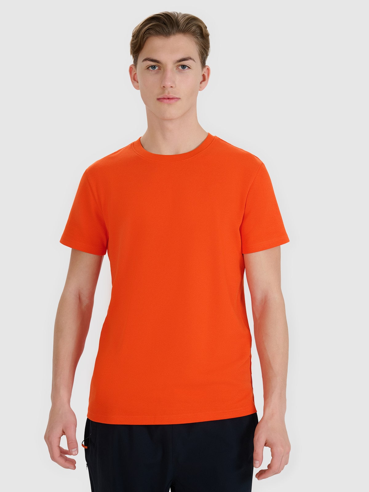 4F T-shirt regular ze strukturalnej dzianiny męski - pomarańczowy L