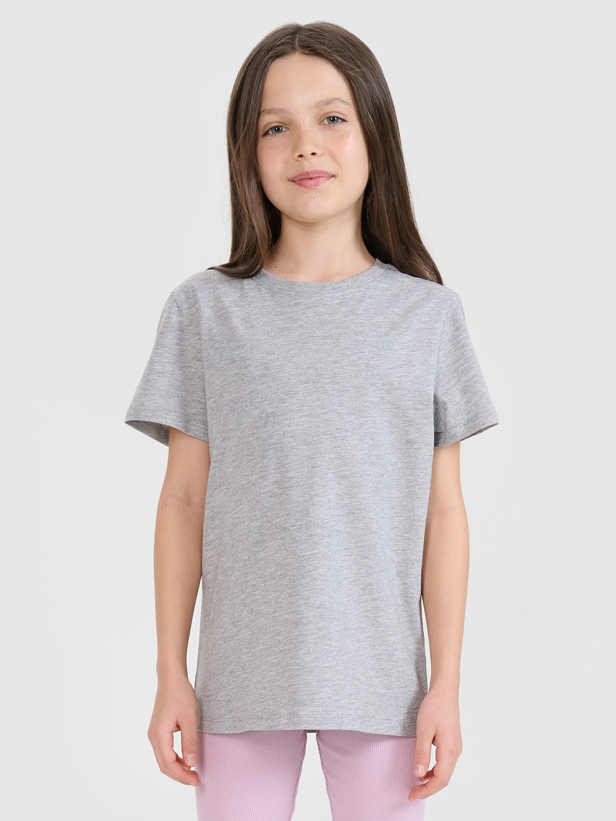 4F T-shirt regular gładki dziewczęcy - szary 122 (6-7 lat)