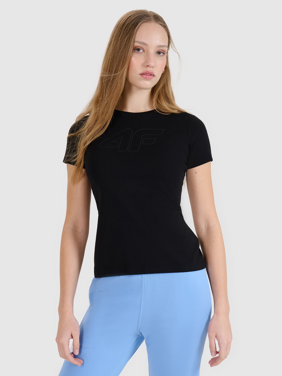 4F T-shirt slim z nadrukiem damski - czarny L