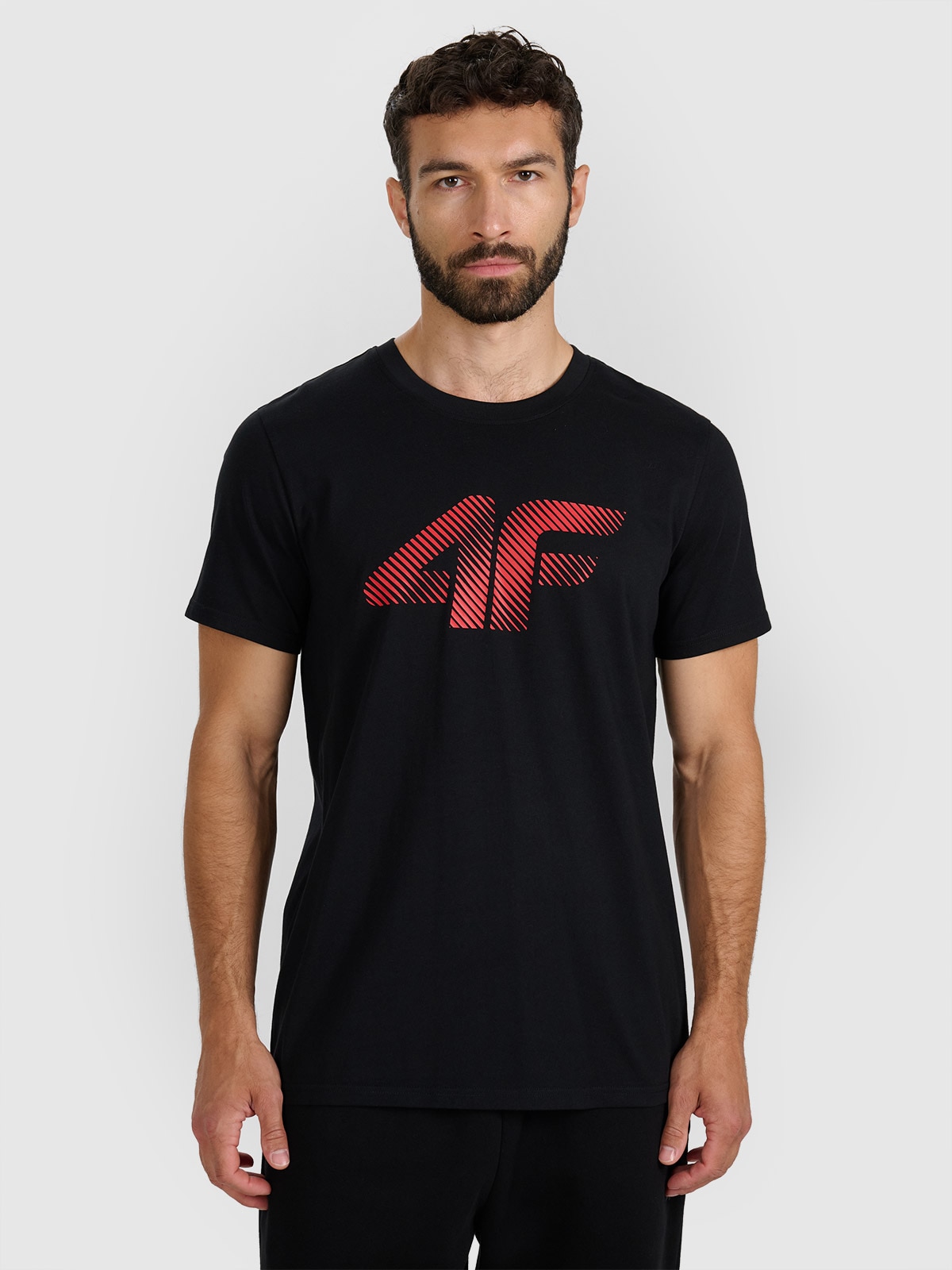 4F T-shirt regular z nadrukiem męski - czarny 3XL