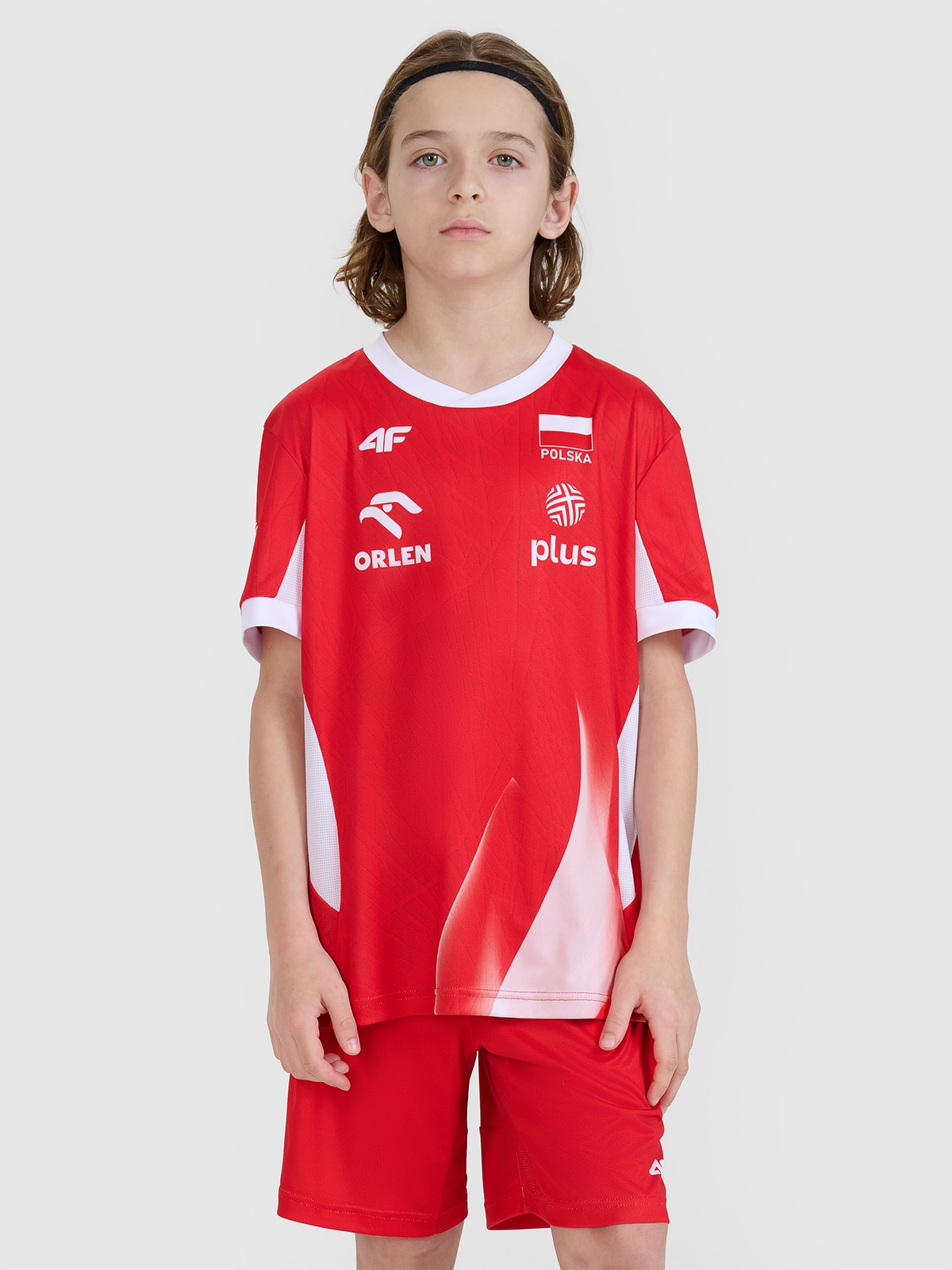 4F Koszulka meczowa replika wyjazdowa z możliwością personalizacji dziecięca 4F x Polska Siatkówka - czerwona 110/116