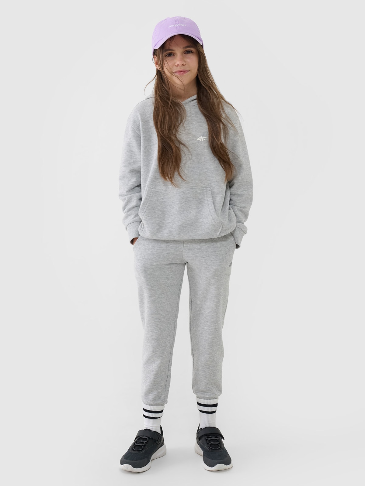 4F Spodnie dresowe joggery dziewczęce - szare 128 (7-8 lat)