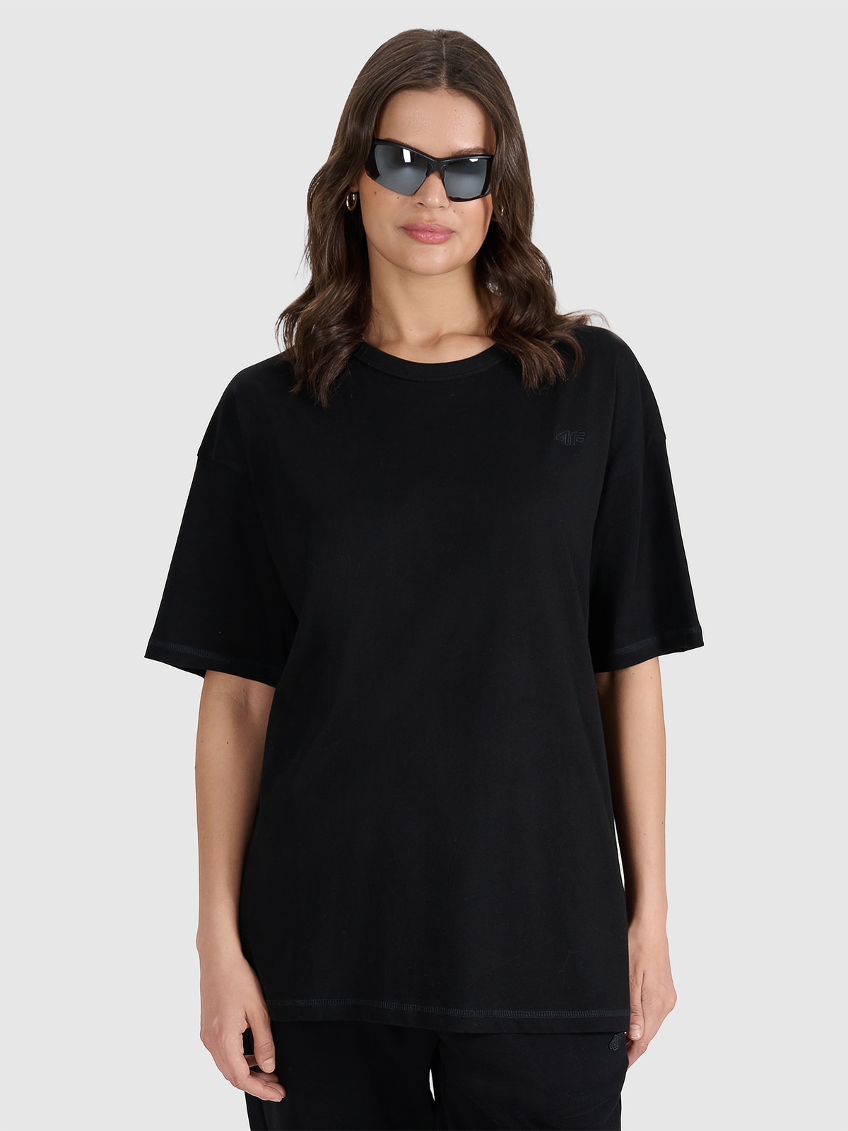 4F T-shirt oversize gładki uniseks - czarny M