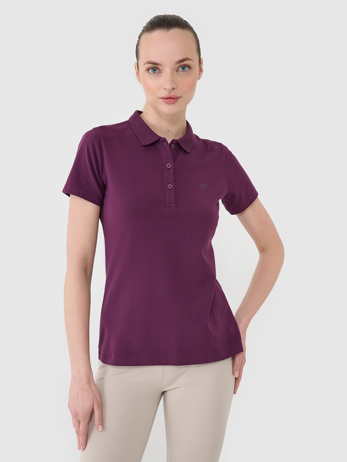 4F Koszulka polo slim damska - fioletowa S