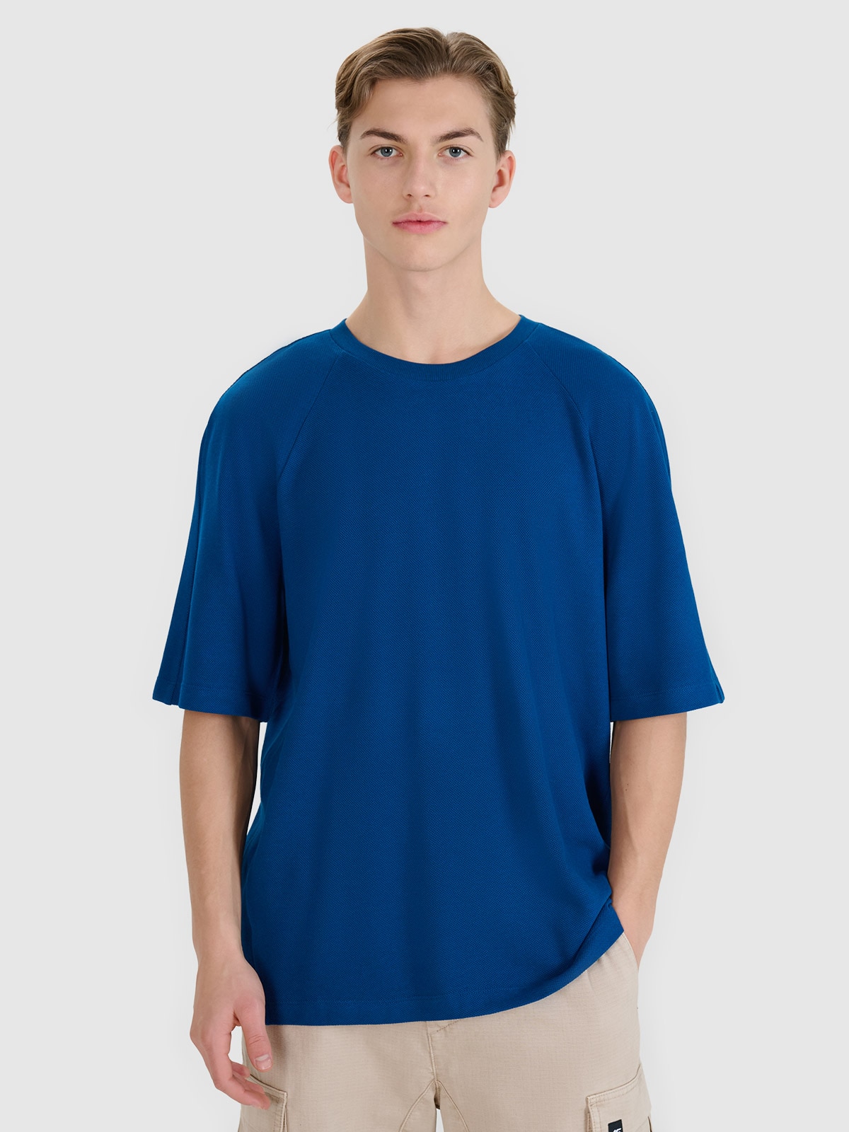 4F T-shirt oversize z modalem męski - turkusowy L
