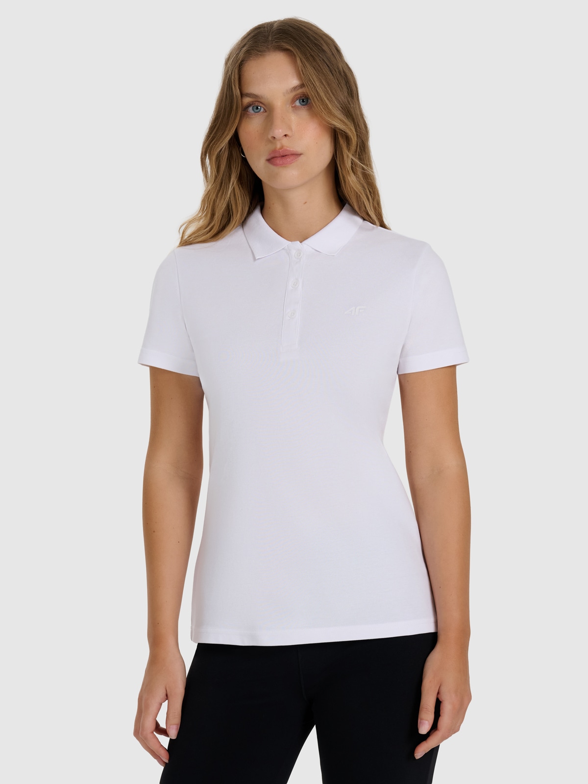 4F Koszulka polo slim damska - biała L