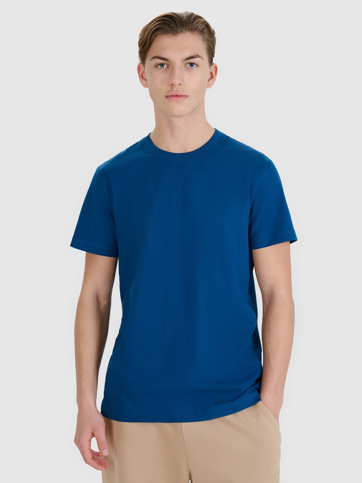 4F T-shirt regular z nadrukiem męski - turkusowy M