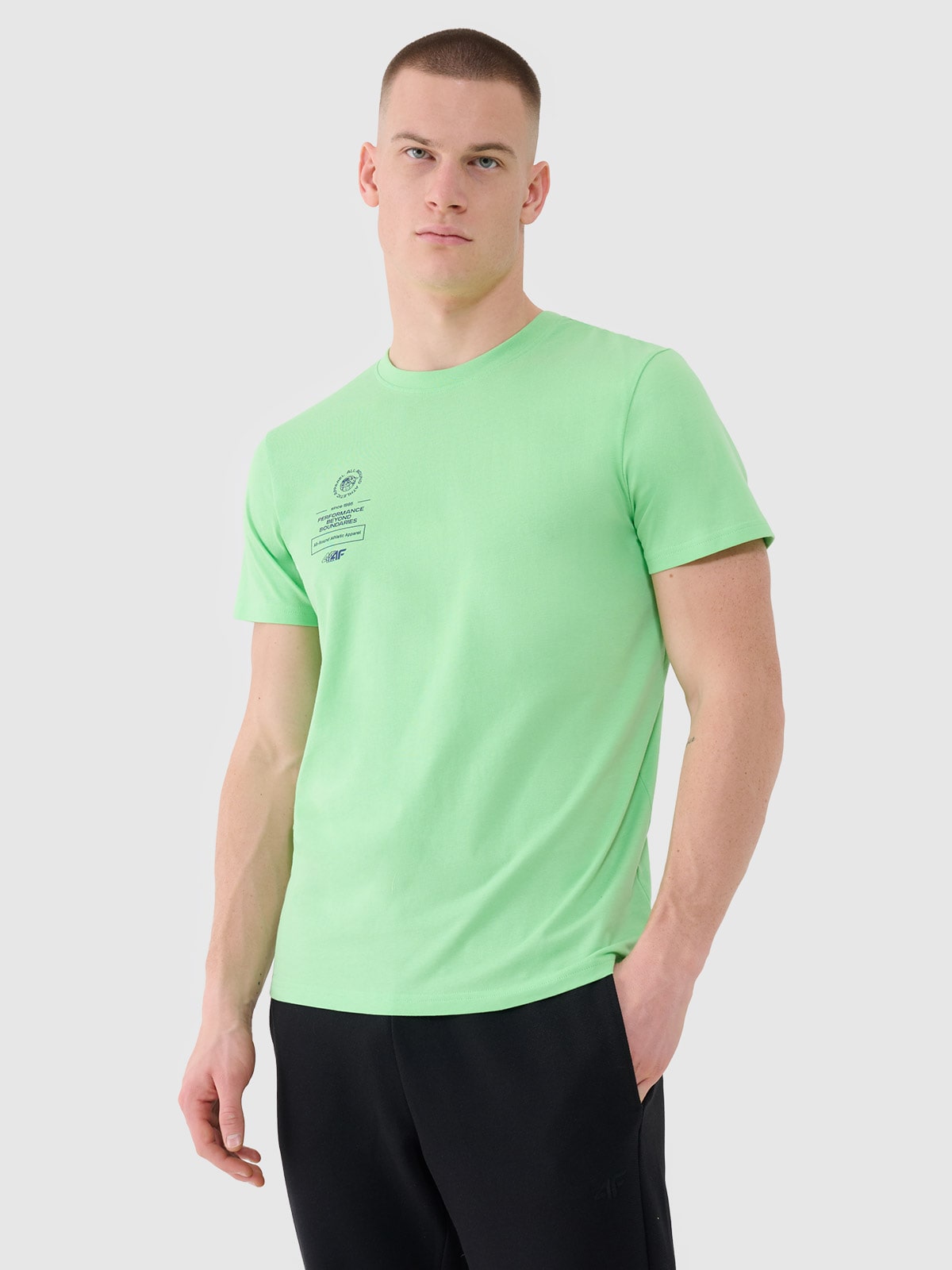 4F T-shirt regular z nadrukiem męski - zielony L