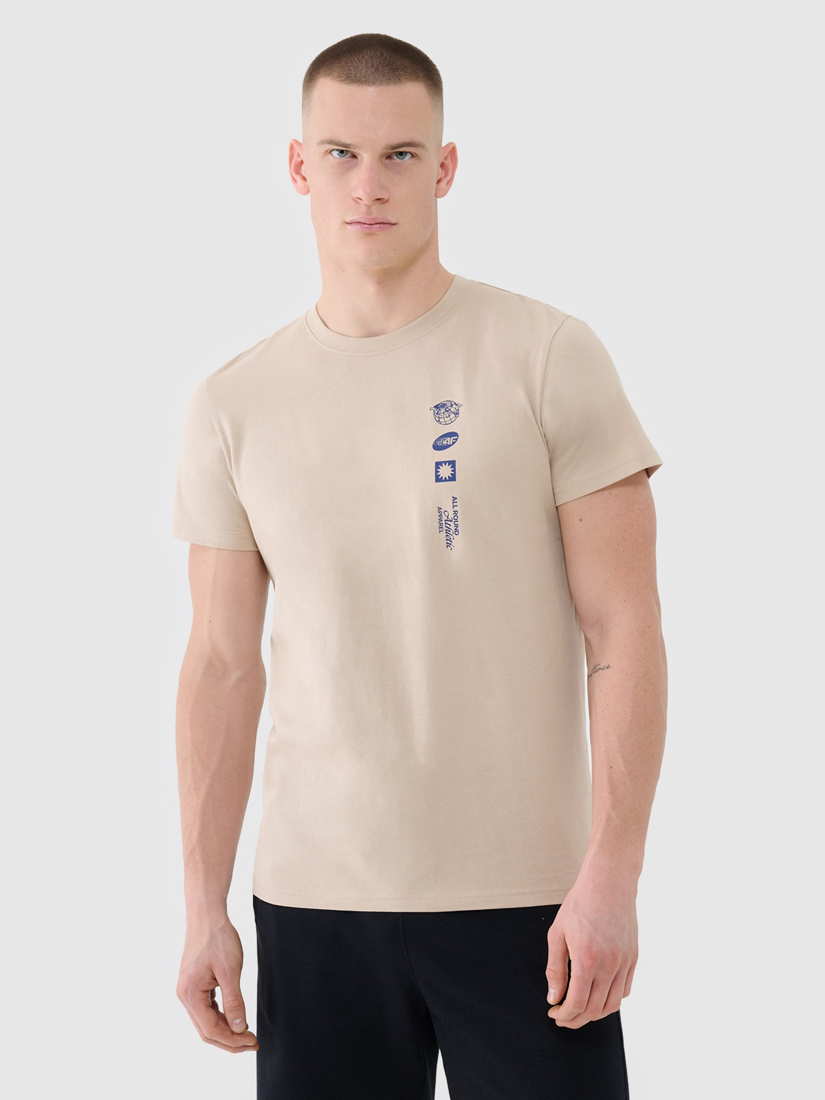 4F T-shirt regular z nadrukiem męski - beżowy M