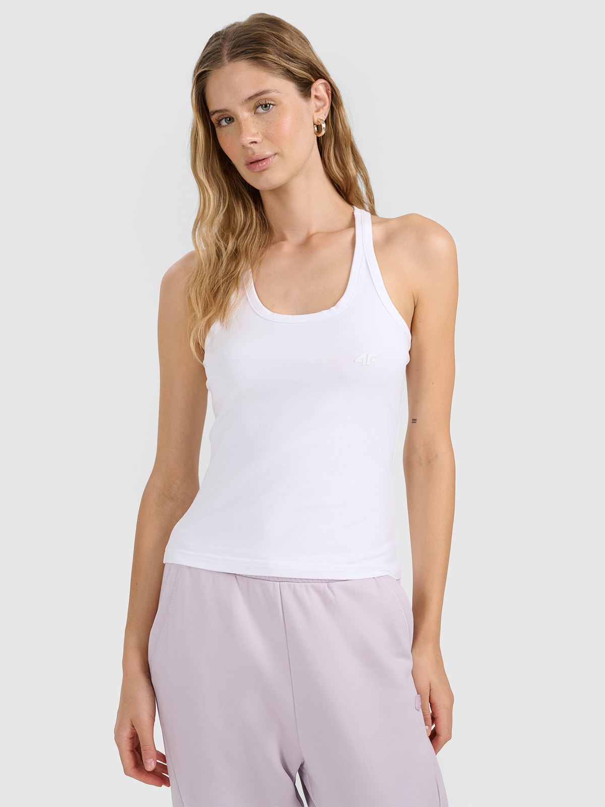 4F Top slim gładki damski - biały L