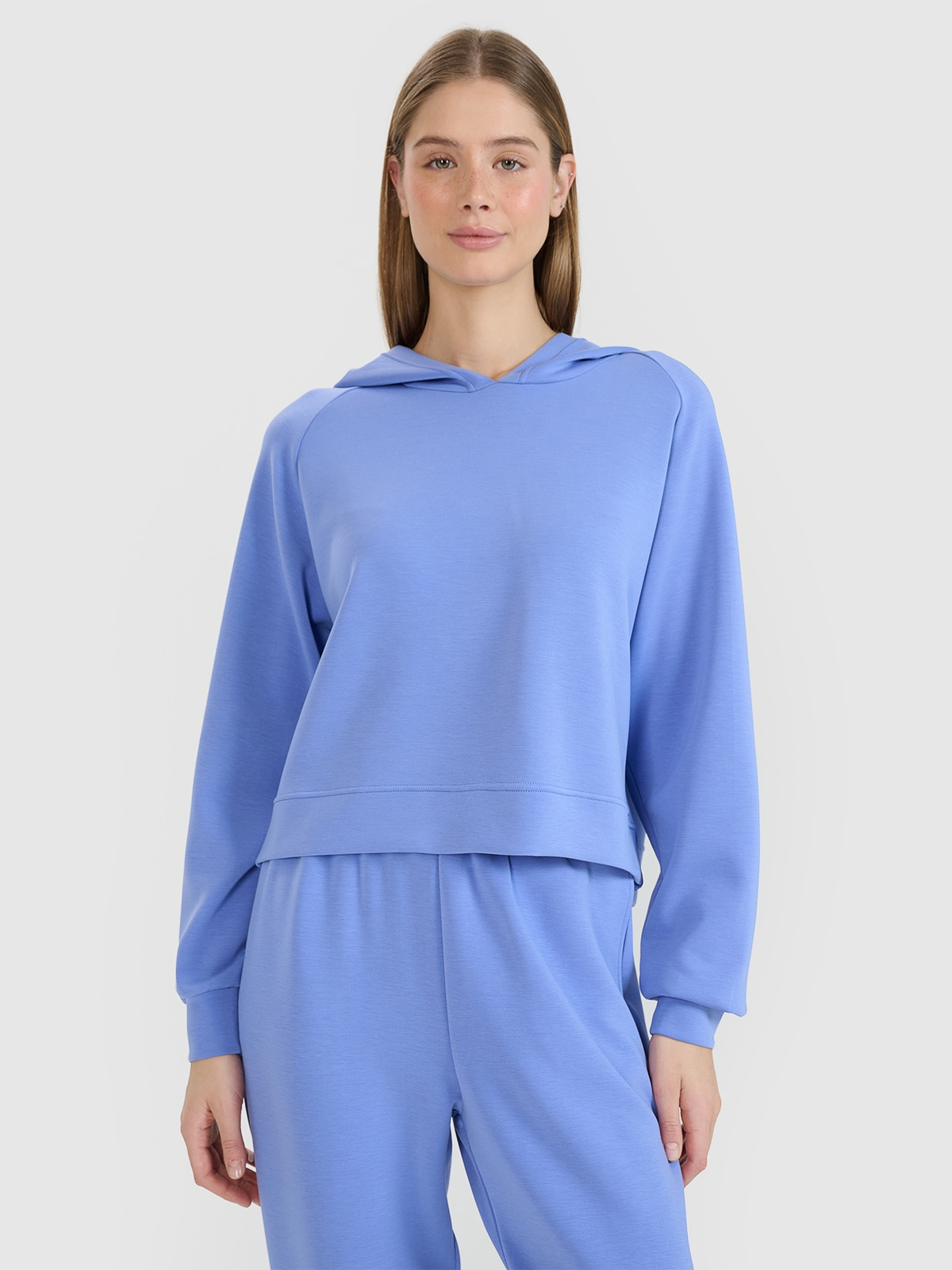 4F Bluza dresowa nierozpinana z modalem damska - niebieska L