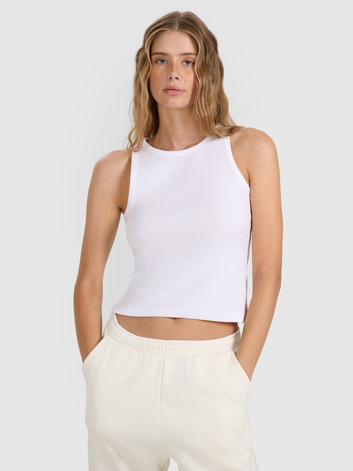 4F Top slim gładki damski - biały L