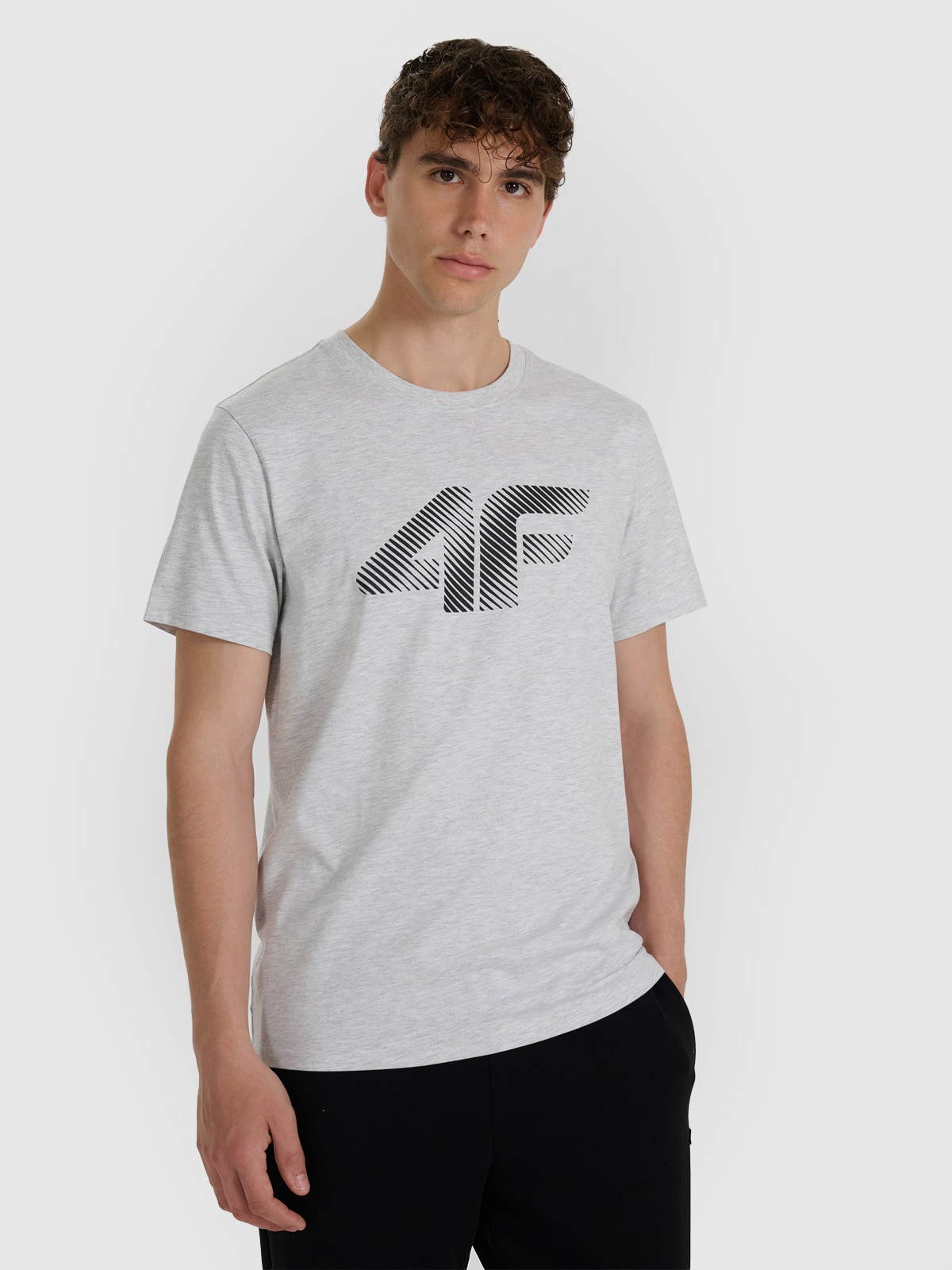 4F T-shirt regular z nadrukiem męski - szary 3XL