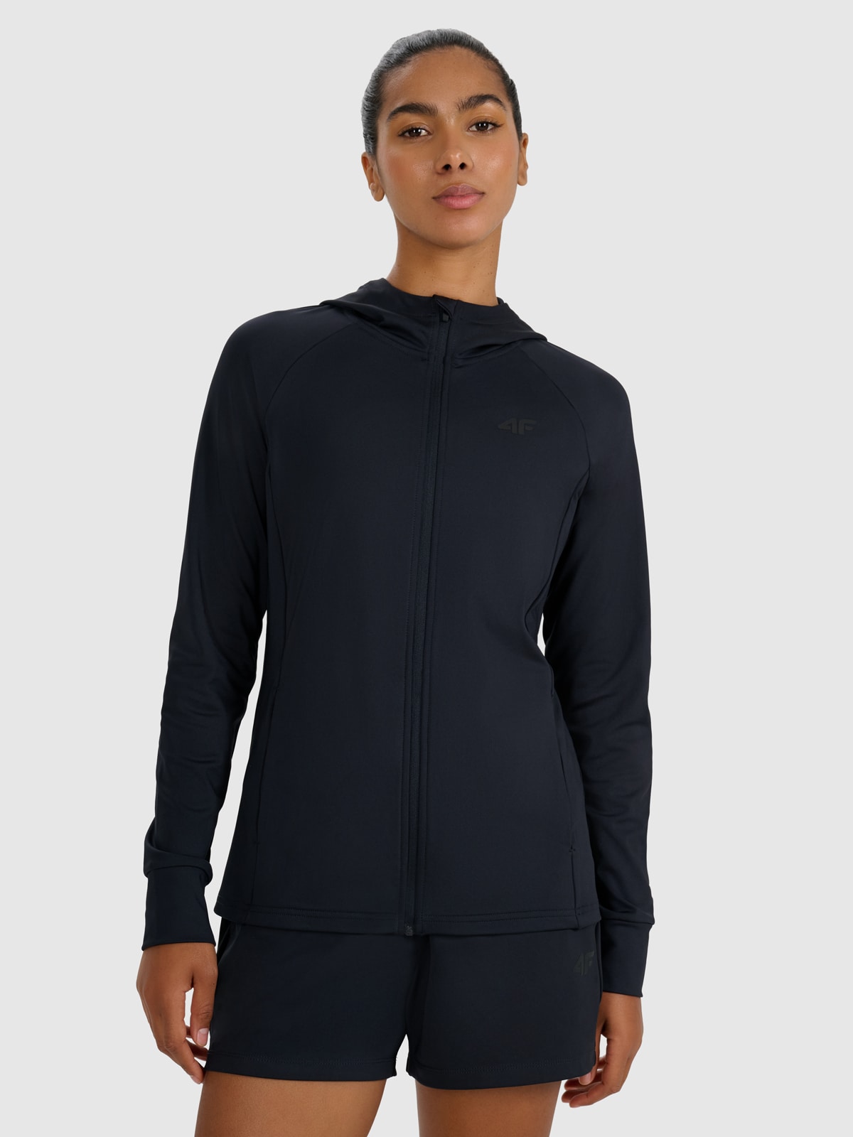 4F Bluza treningowa slim z kapturem damska - czarna XL
