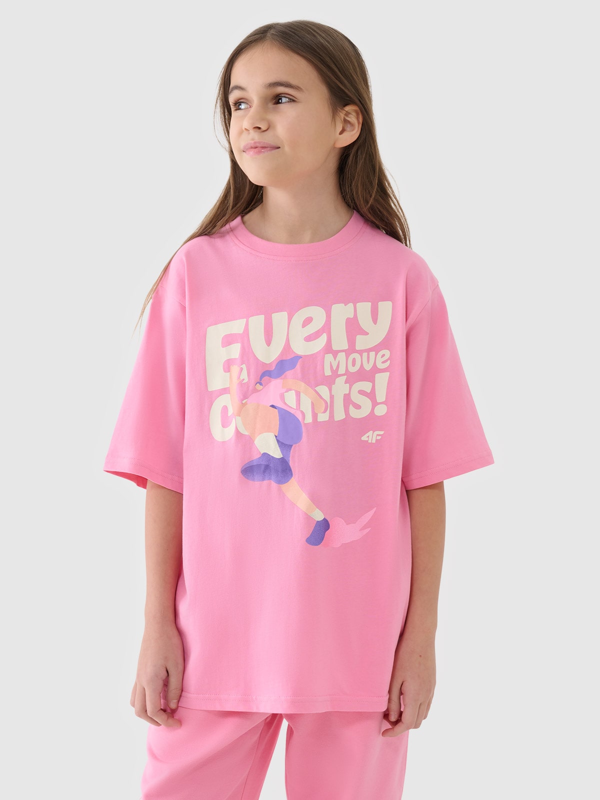 4F T-shirt oversize z nadrukiem dziewczęcy - różowy 164 (13-14 lat)