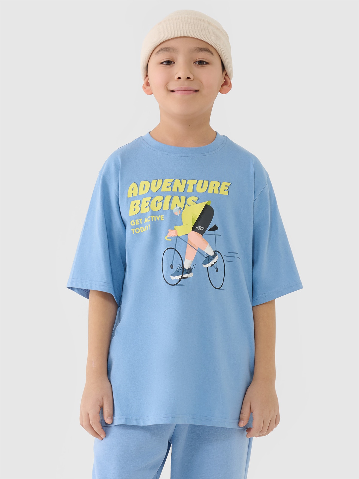 4F T-shirt oversize z nadrukiem chłopięcy - niebieski 164 (13-14 lat)