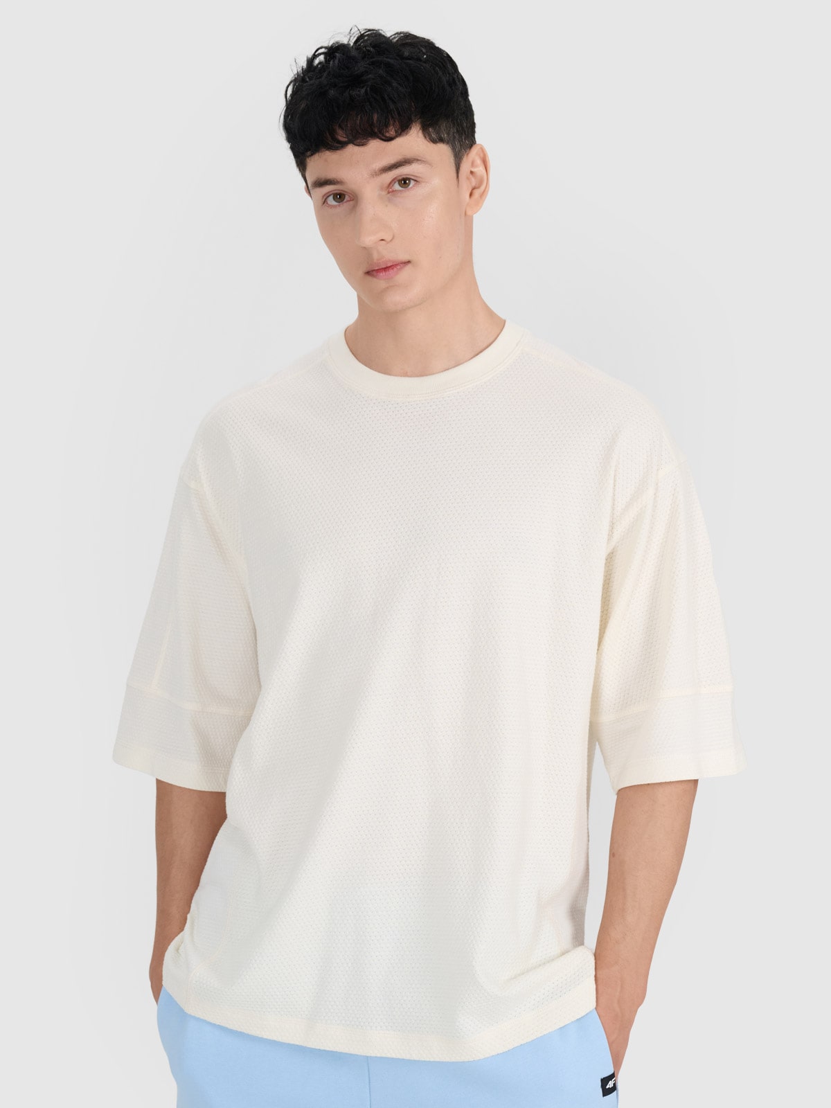 4F T-shirt oversize gładki męski - biały S
