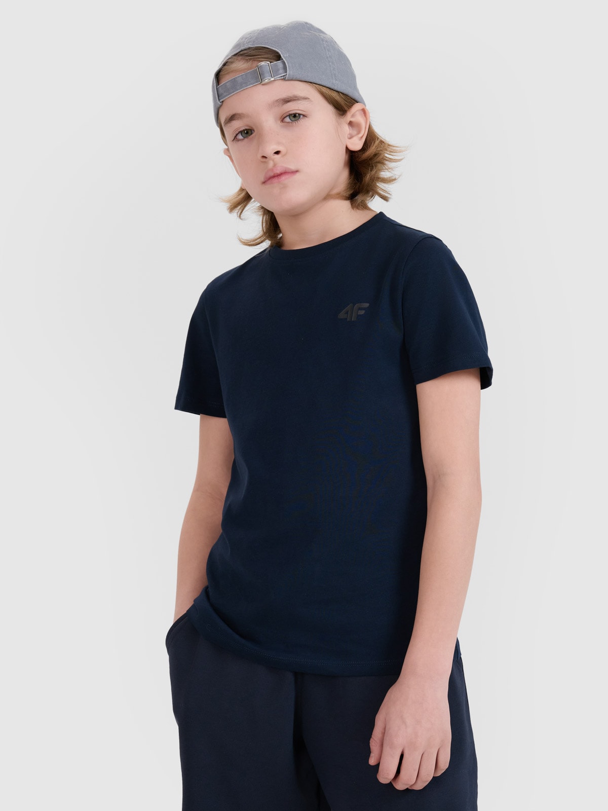 4F T-shirt regular gładki chłopięcy - granatowy 140 (9-10 lat)