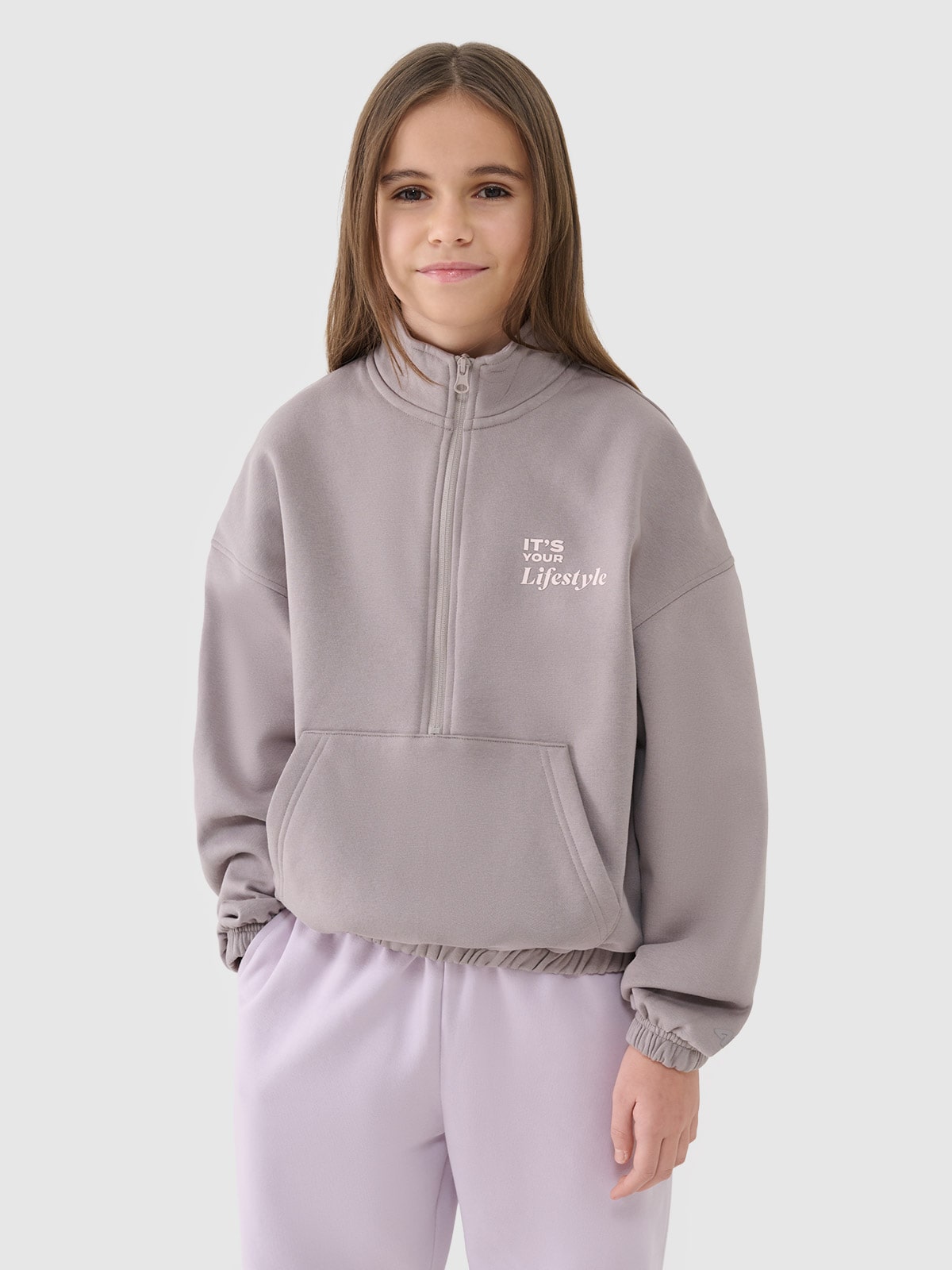 4F Bluza dresowa nierozpinana bez kaptura dziewczęca - beżowa 164 (13-14 lat)