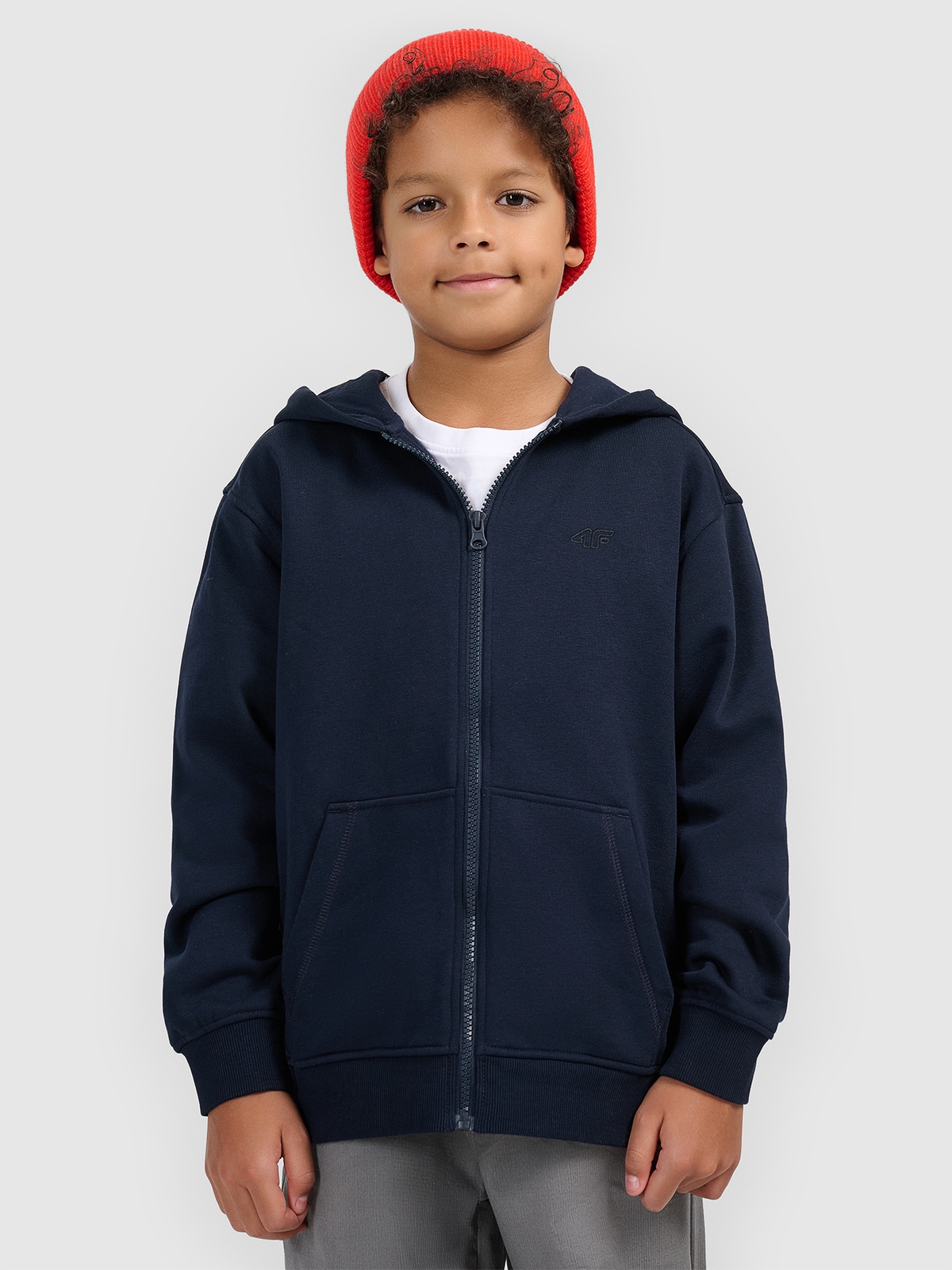 4F Bluza dresowa rozpinana z kapturem chłopięca - granatowa 134 (8-9 lat)