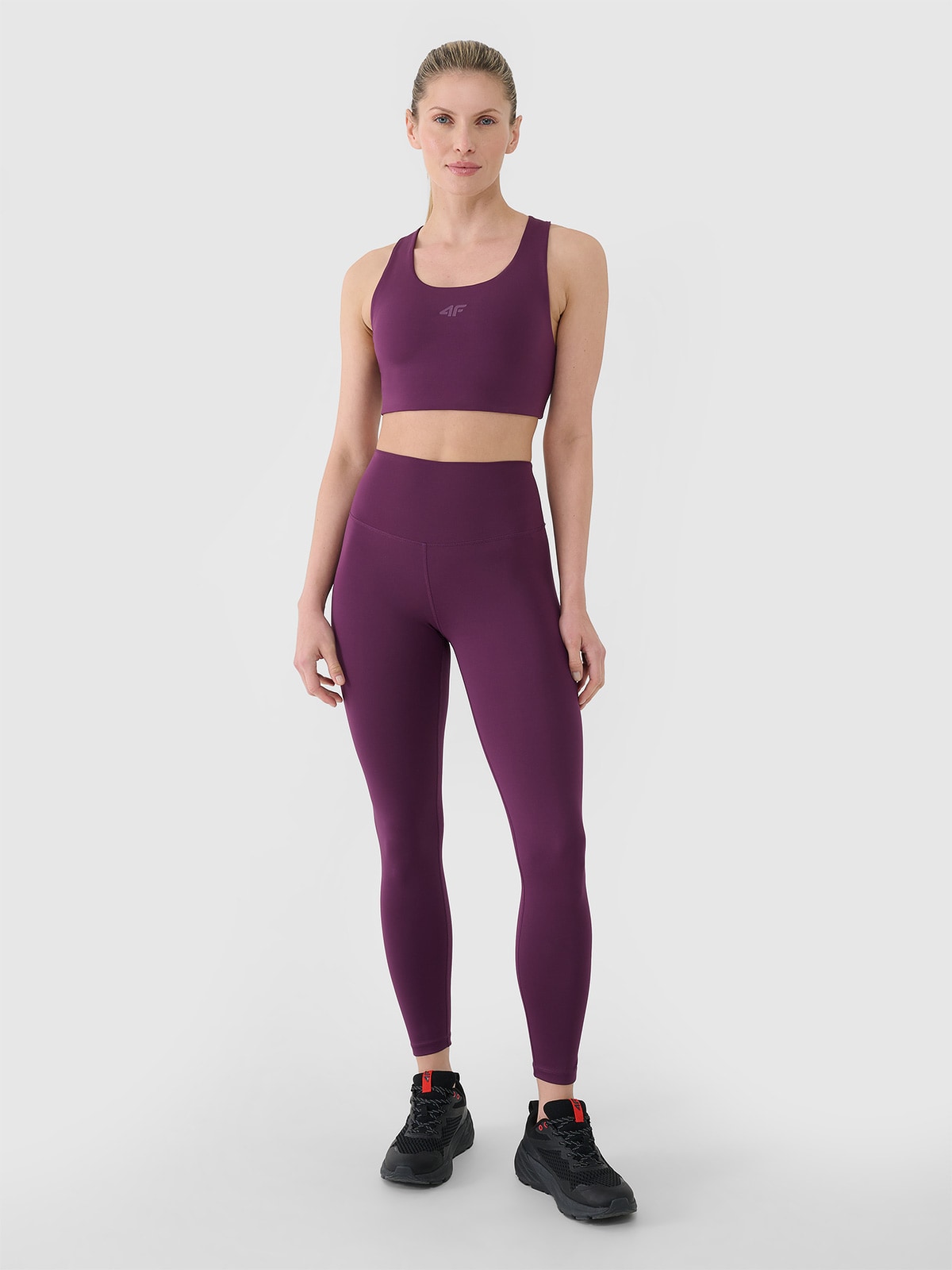 4F Legginsy treningowe z wysokim stanem damskie - fioletowy XS