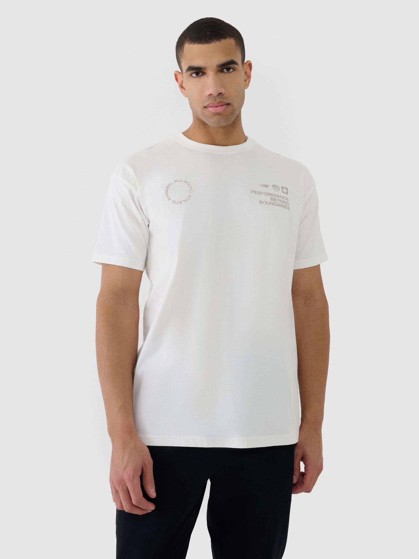 4F T-shirt oversize z nadrukiem męski - beżowy M