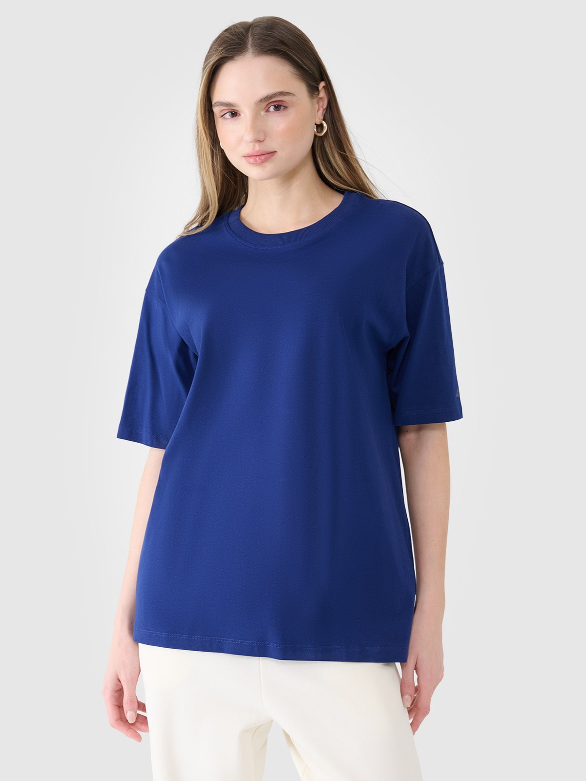 4F T-shirt oversize gładki damski - granatowy XS