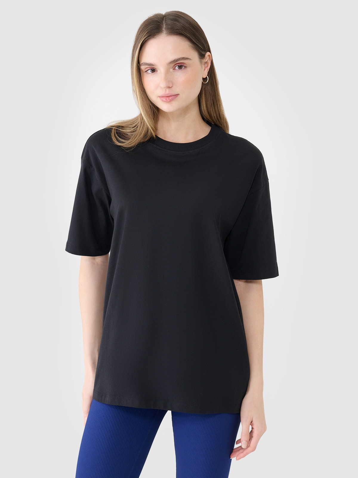 4F T-shirt oversize gładki damski - czarny L