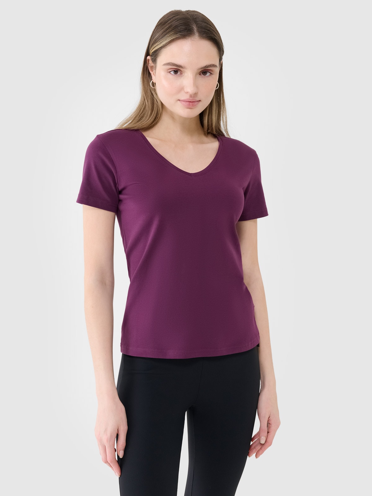 4F T-shirt slim gładki damski - fioletowy XS