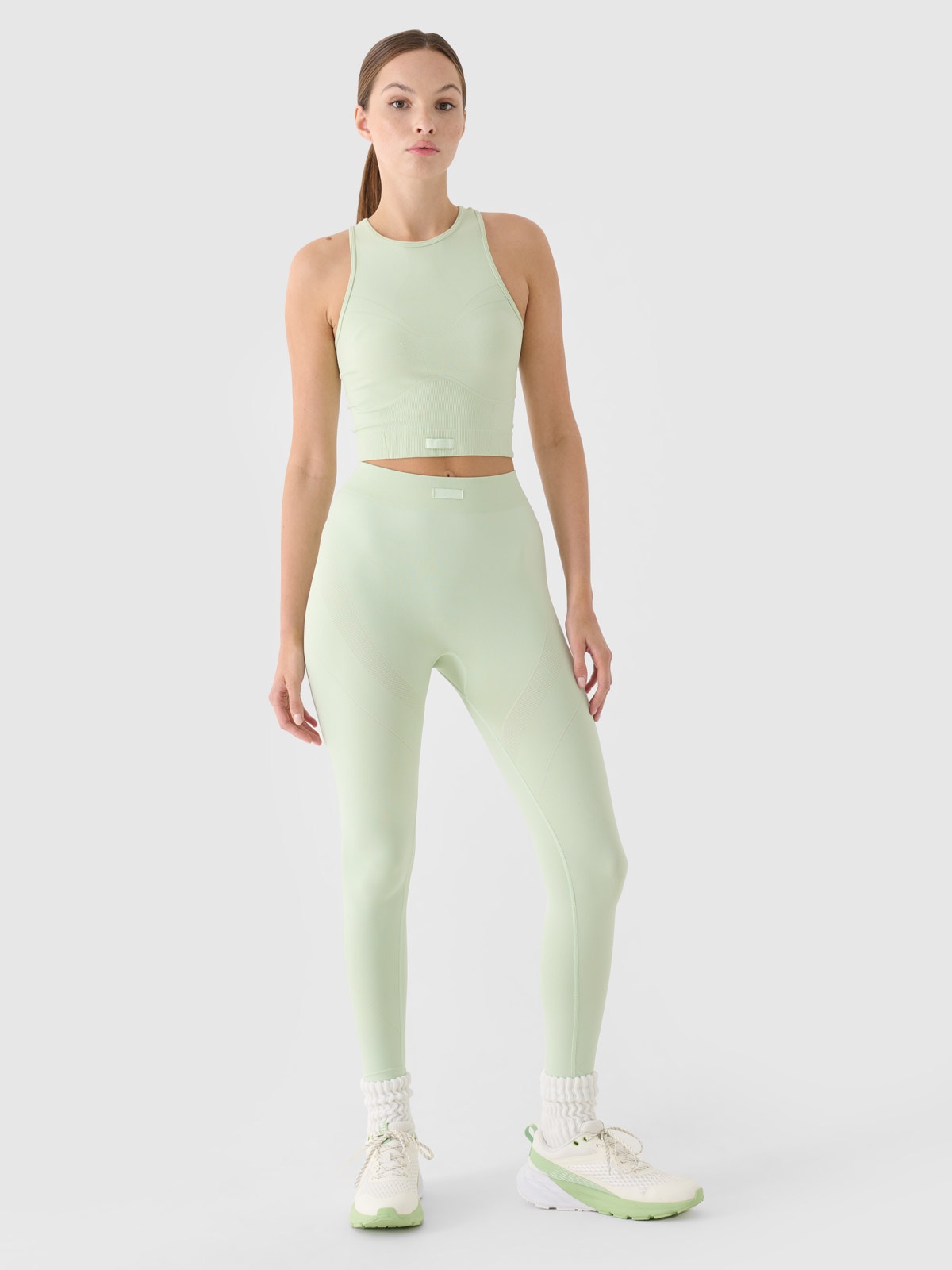 4F Legginsy treningowe z wysokim stanem damskie - turkusowe XS/S