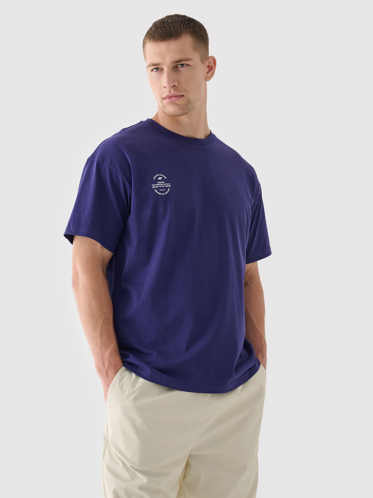 4F T-shirt oversize gładki uniseks - granatowy S