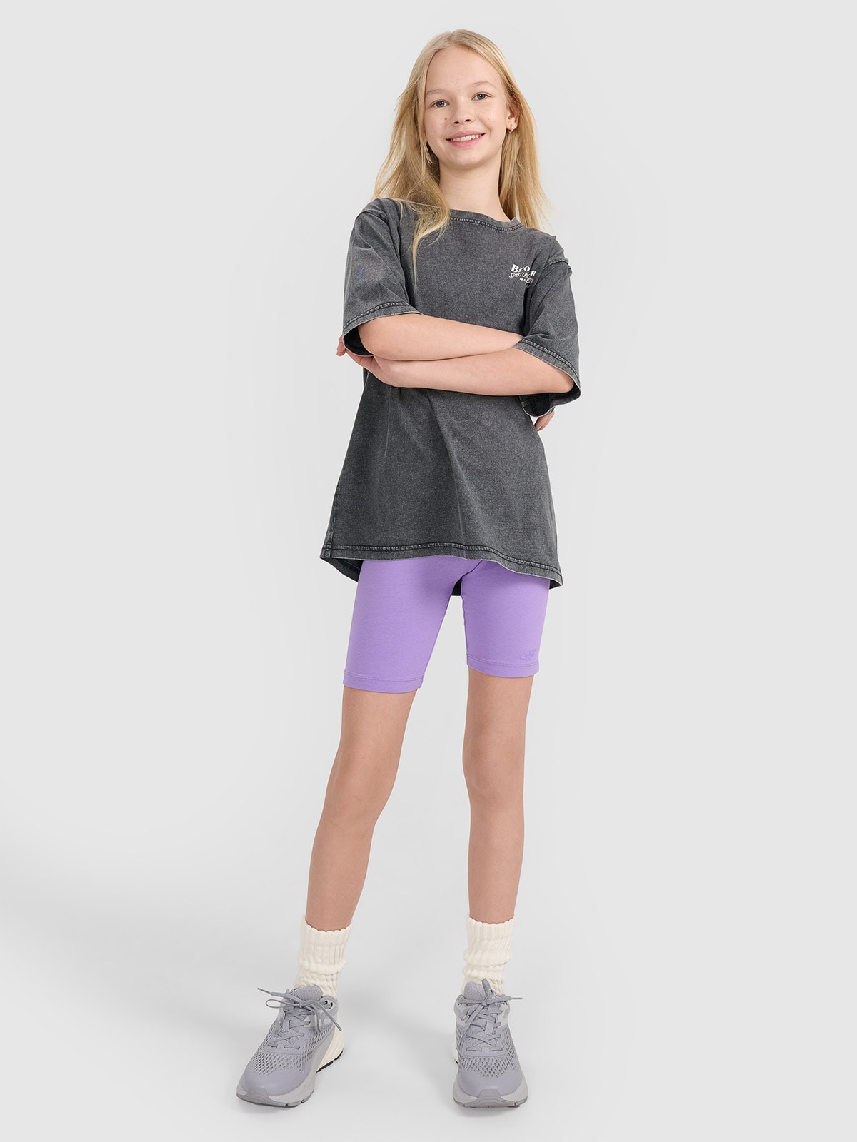 4F Legginsy kolarki dzianinowe dziewczęce - fioletowe 122 (6-7 lat)