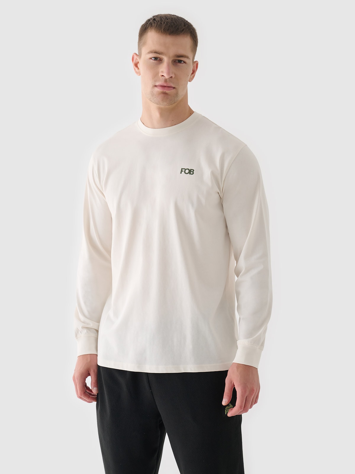 4F Longsleeve oversize z nadrukiem męski - biały XXL